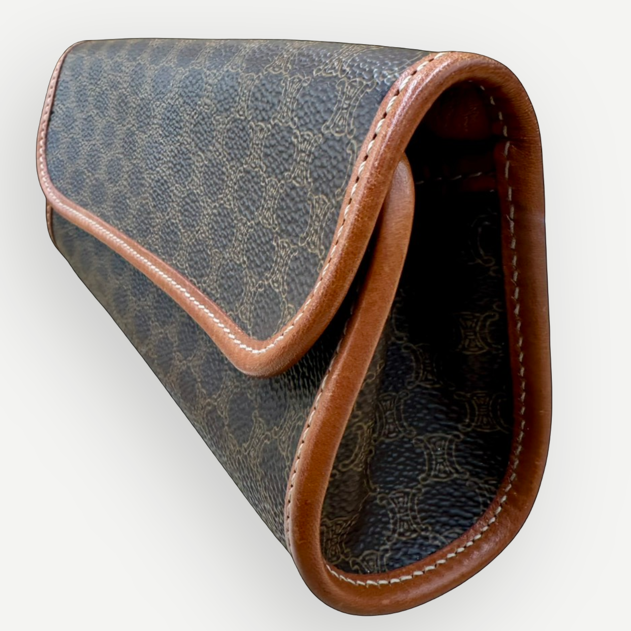 Celine Vintage Macadam Cylinder Cosmetic Pouch, Macadam Canvas & Leather | Shop Authentique Lux