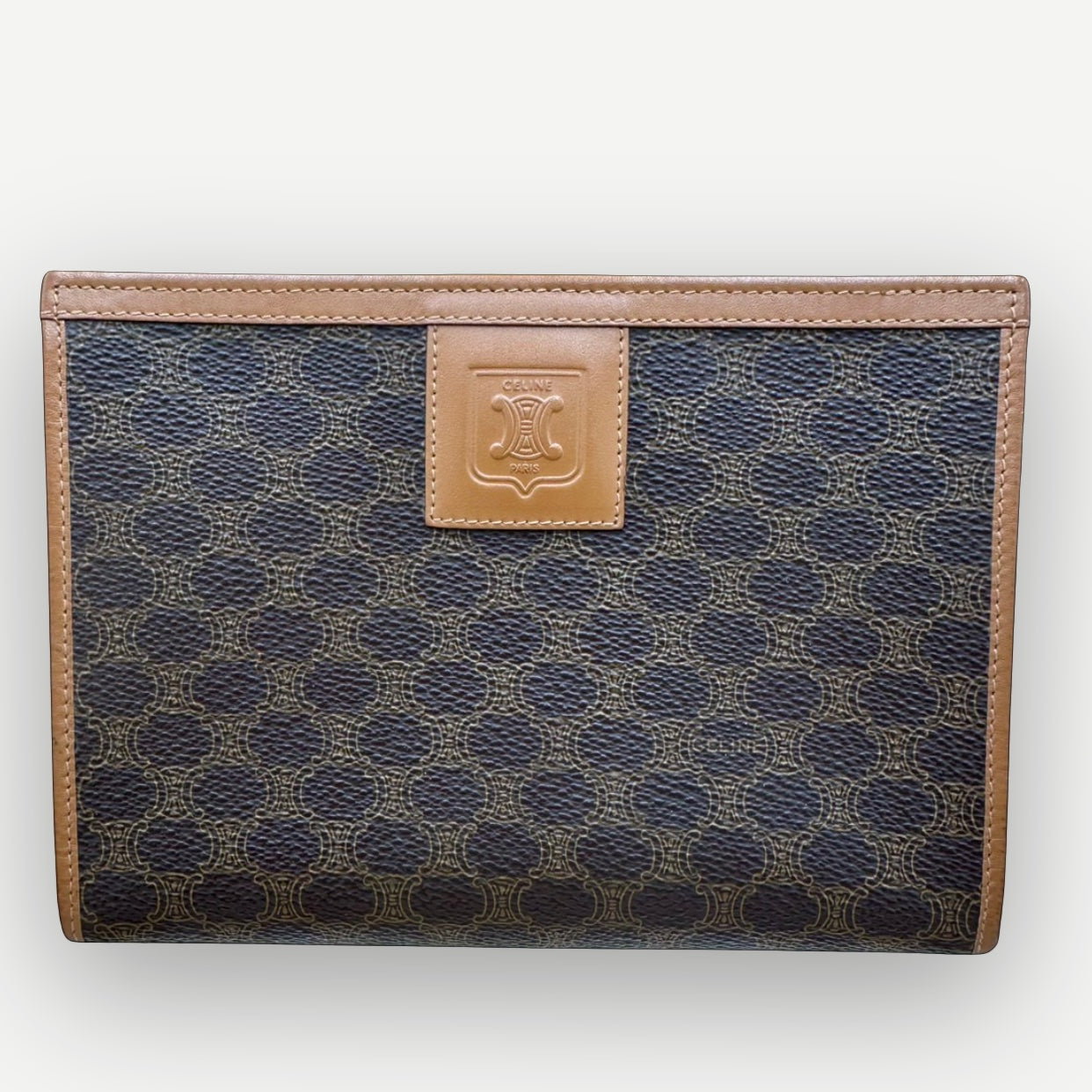 Celine Vintage Classic Zippered Clutch, Macadam Canvas & Leather | Shop Authentique Lux
