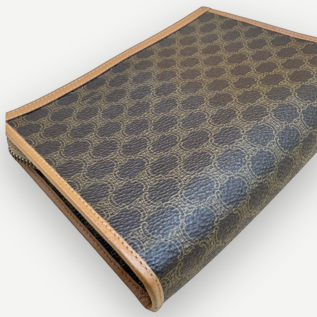 Celine Vintage Classic Zippered Clutch, Macadam Canvas & Leather | Shop Authentique Lux