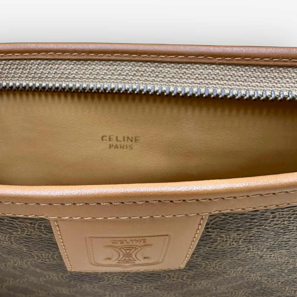 Celine Vintage Classic Zippered Clutch, Macadam Canvas & Leather | Shop Authentique Lux