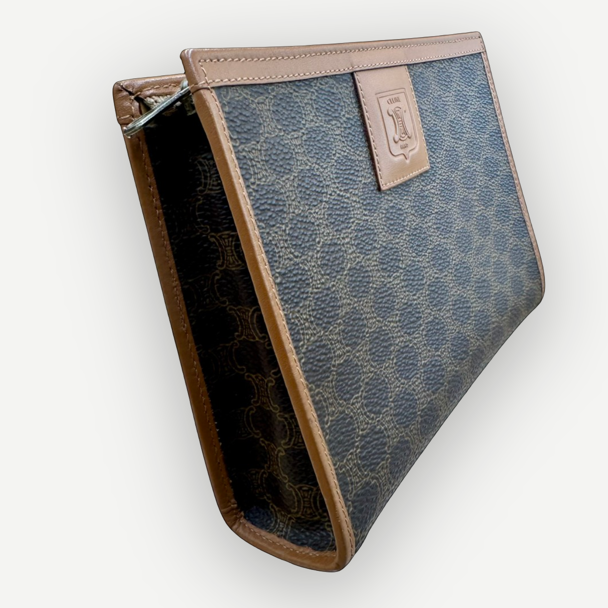 Celine Vintage Classic Zippered Clutch, Macadam Canvas & Leather | Shop Authentique Lux