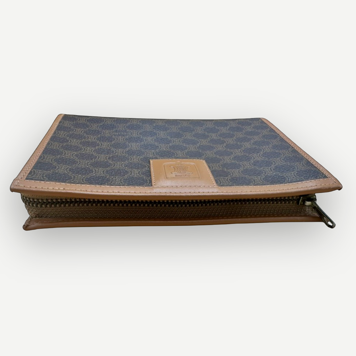 Celine Vintage Classic Zippered Clutch, Macadam Canvas & Leather | Shop Authentique Lux