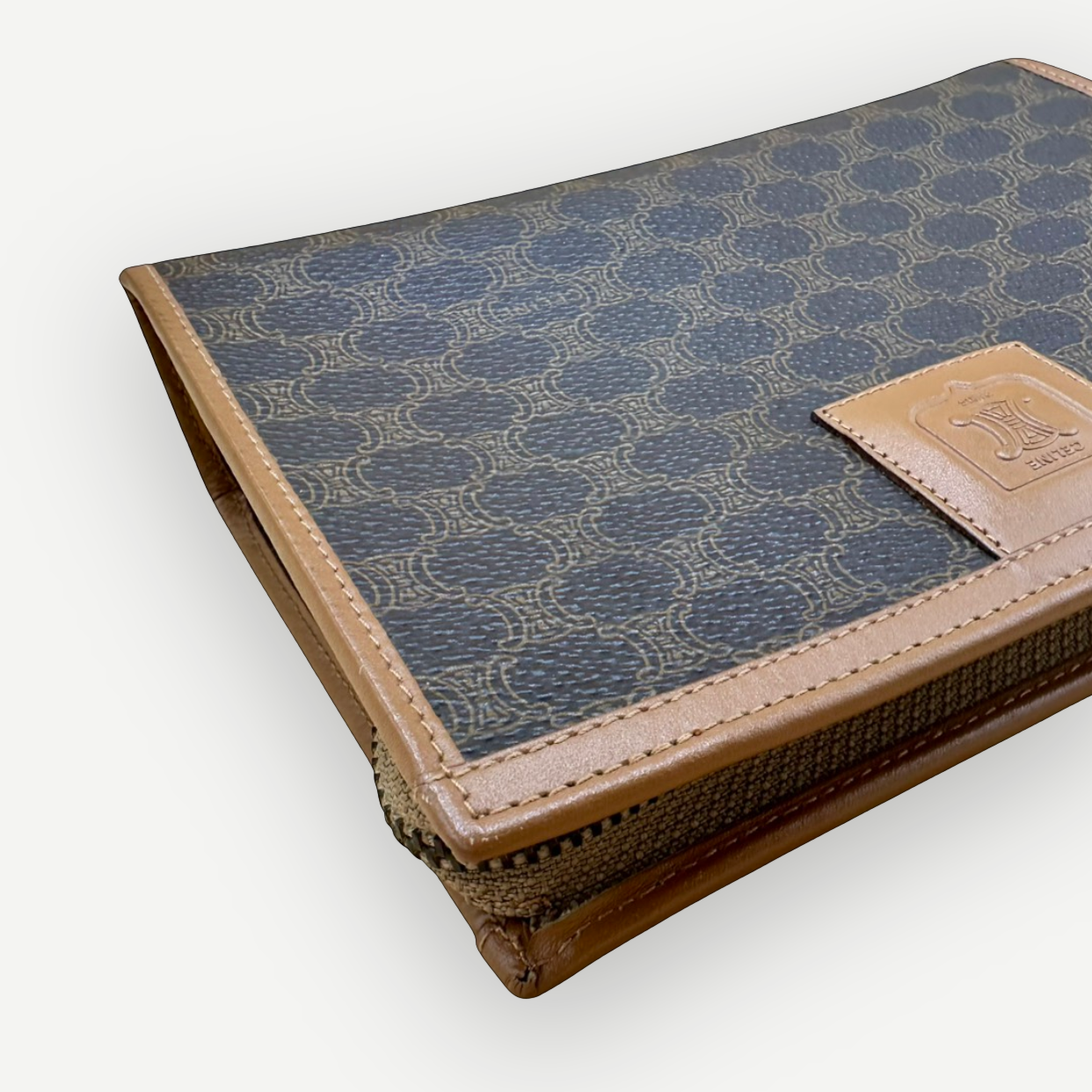 Celine Vintage Classic Zippered Clutch, Macadam Canvas & Leather | Shop Authentique Lux