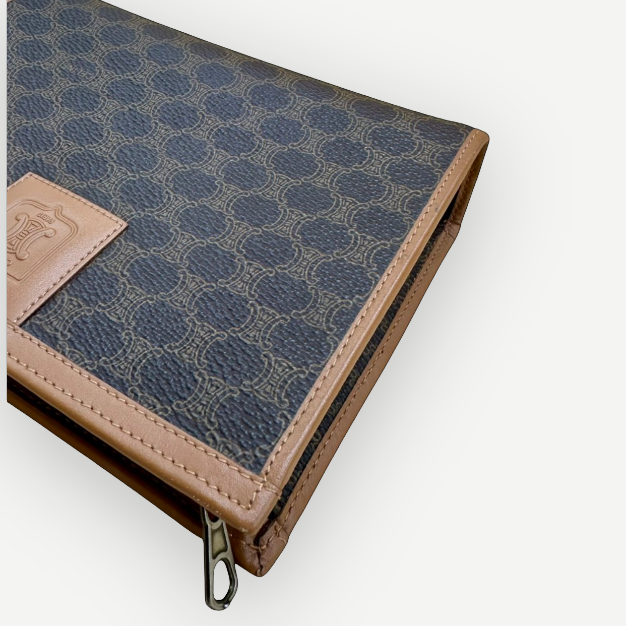 Celine Vintage Classic Zippered Clutch, Macadam Canvas & Leather | Shop Authentique Lux