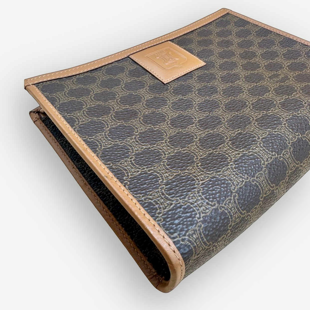 Celine Vintage Classic Zippered Clutch, Macadam Canvas & Leather | Shop Authentique Lux