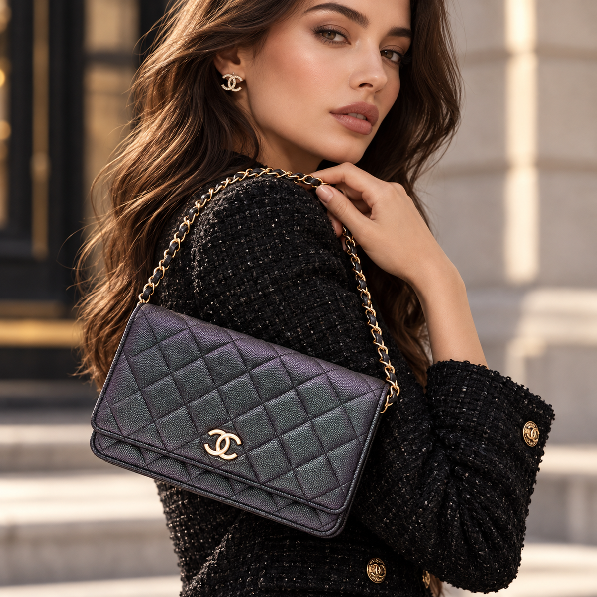 CHANEL Iridescent Green Caviar Wallet on Chain | Shop Authentique Lux