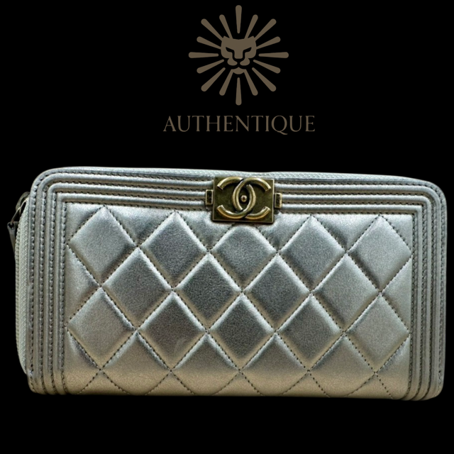 Chanel Boy Chevron Quilted Metallic Gold Leather Continental Wallet – Available at Authentique Lux