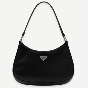 PRADA Cleo Brushed Leather Shoulder Bag, Black