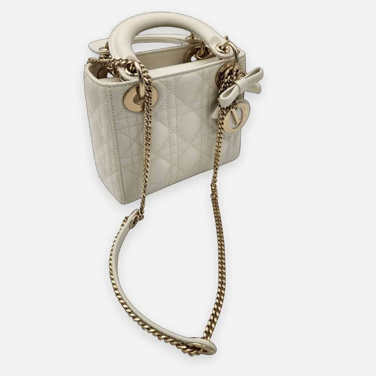 Christian Dior Mini Lady Dior Bag with Chain in Latte Cannage Lambskin, Full Set, 2026 | Shop Authentique Lux