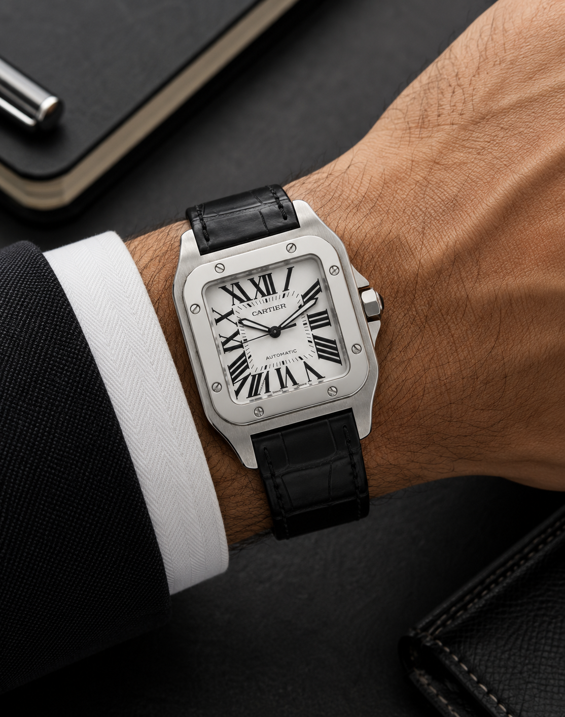 Cartier Santos 100 XL Ref. 2656, White Dial, Full Set, 2026 | Shop Authentique Lux