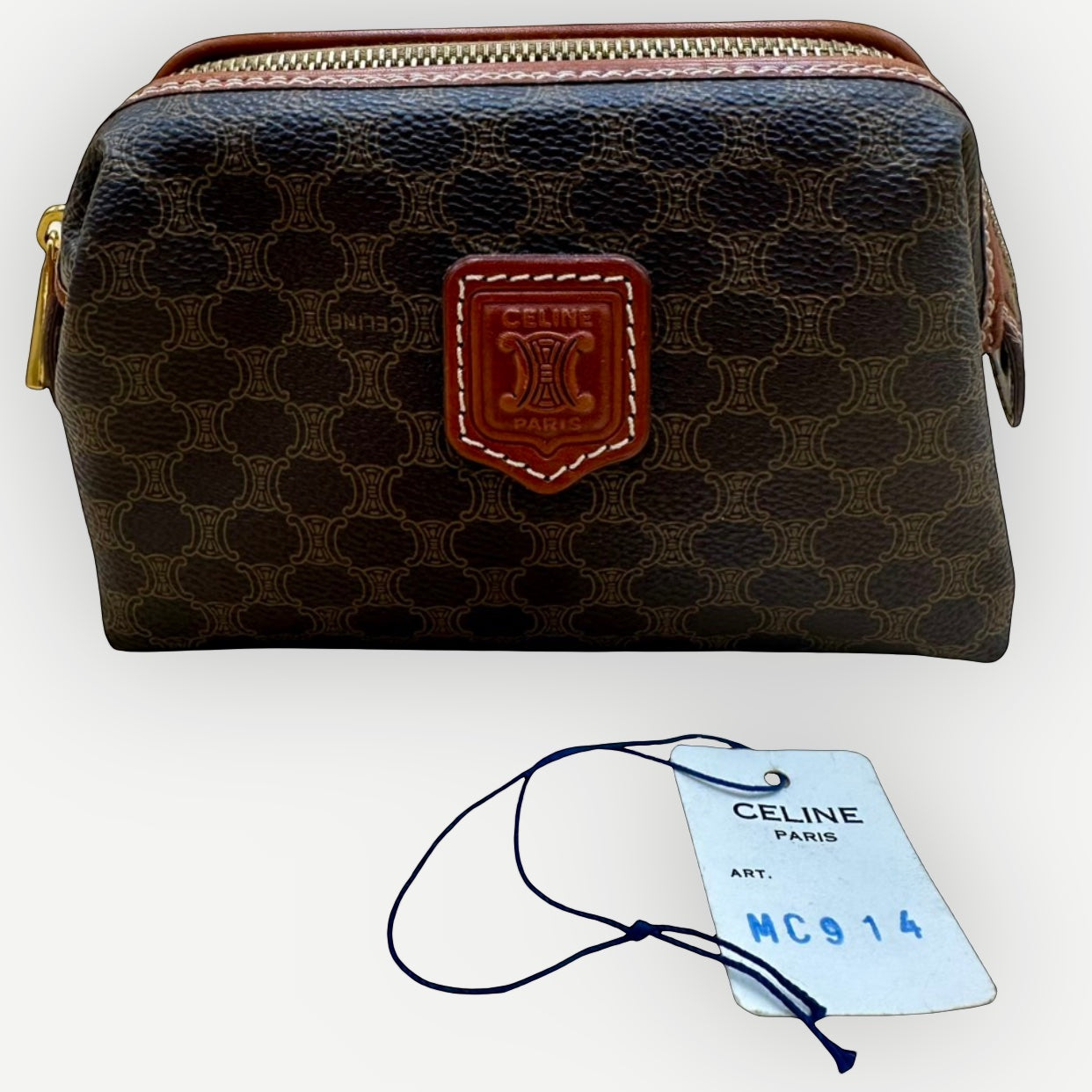 Celine Vintage Macadam Vanity Cosmetic Pouch, Macadam Canvas & Leather | Shop Authentique Lux