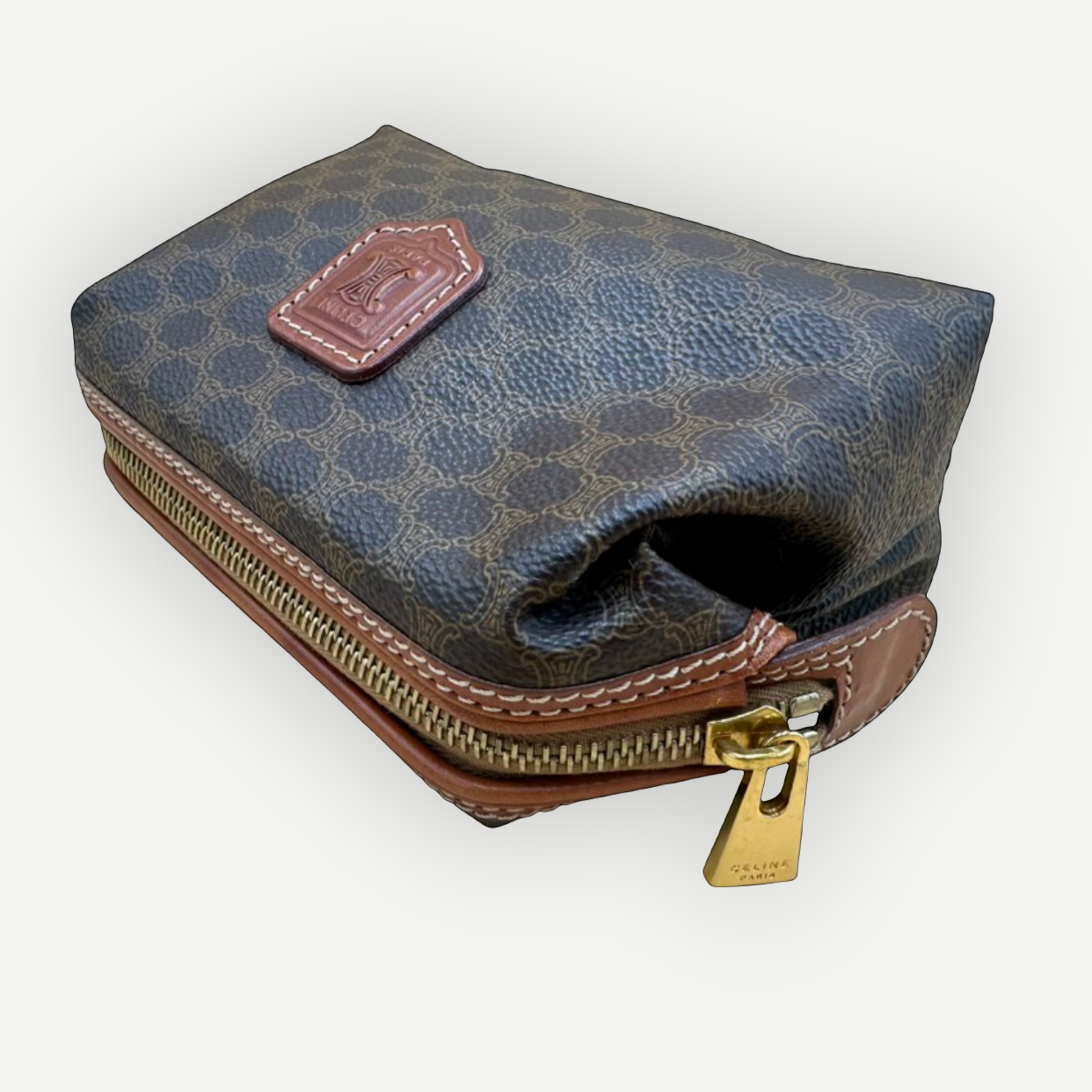 Celine Vintage Macadam Vanity Cosmetic Pouch, Macadam Canvas & Leather | Shop Authentique Lux