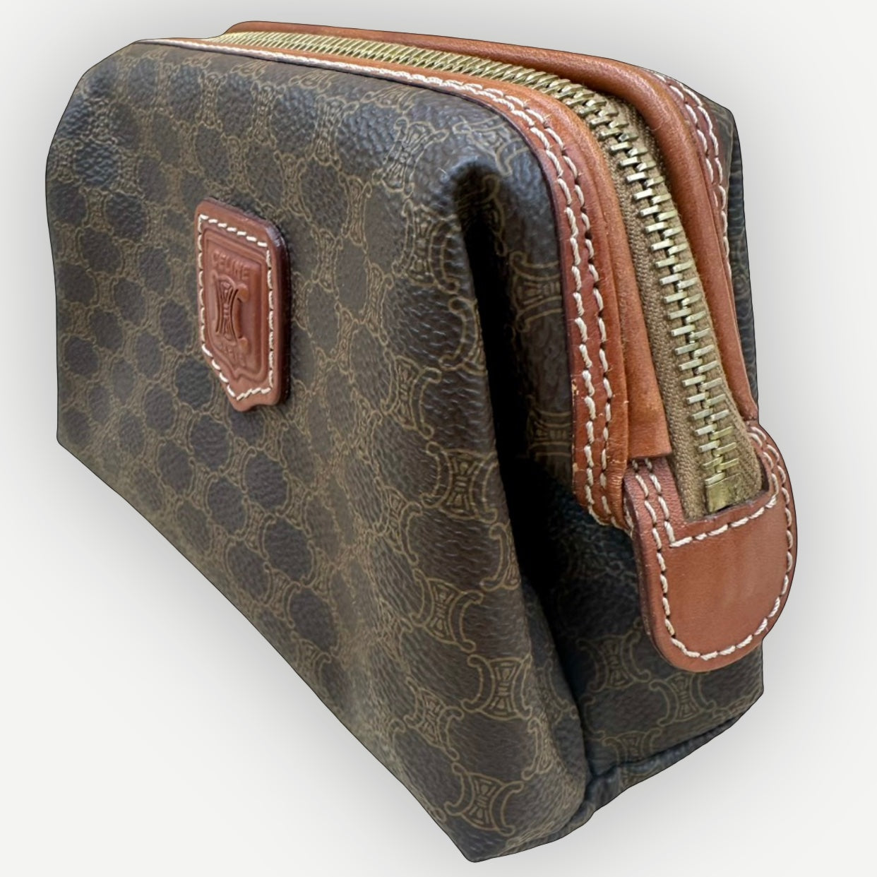 Celine Vintage Macadam Vanity Cosmetic Pouch, Macadam Canvas & Leather | Shop Authentique Lux