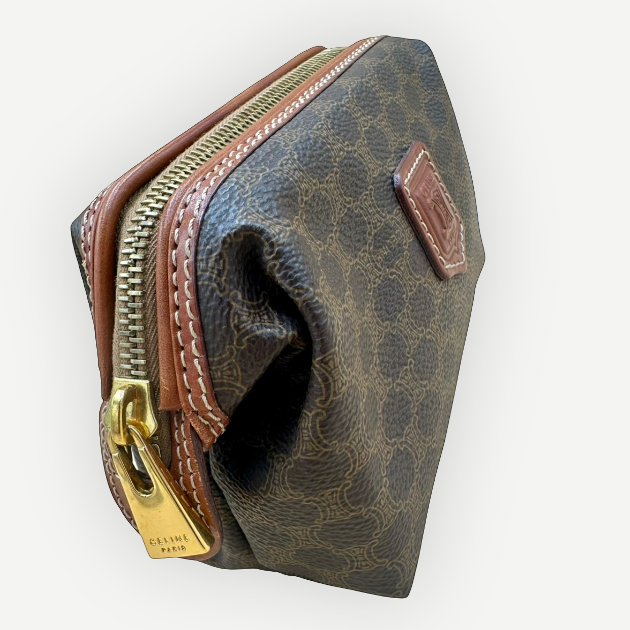 Celine Vintage Macadam Vanity Cosmetic Pouch, Macadam Canvas & Leather | Shop Authentique Lux