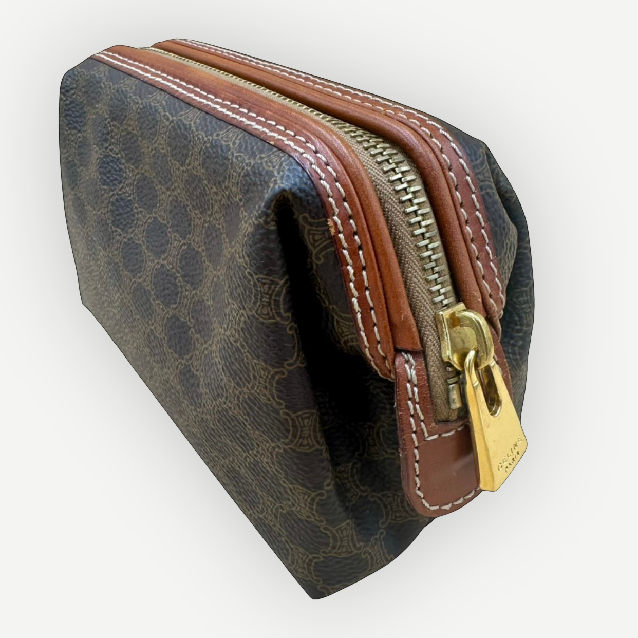 Celine Vintage Macadam Vanity Cosmetic Pouch, Macadam Canvas & Leather | Shop Authentique Lux
