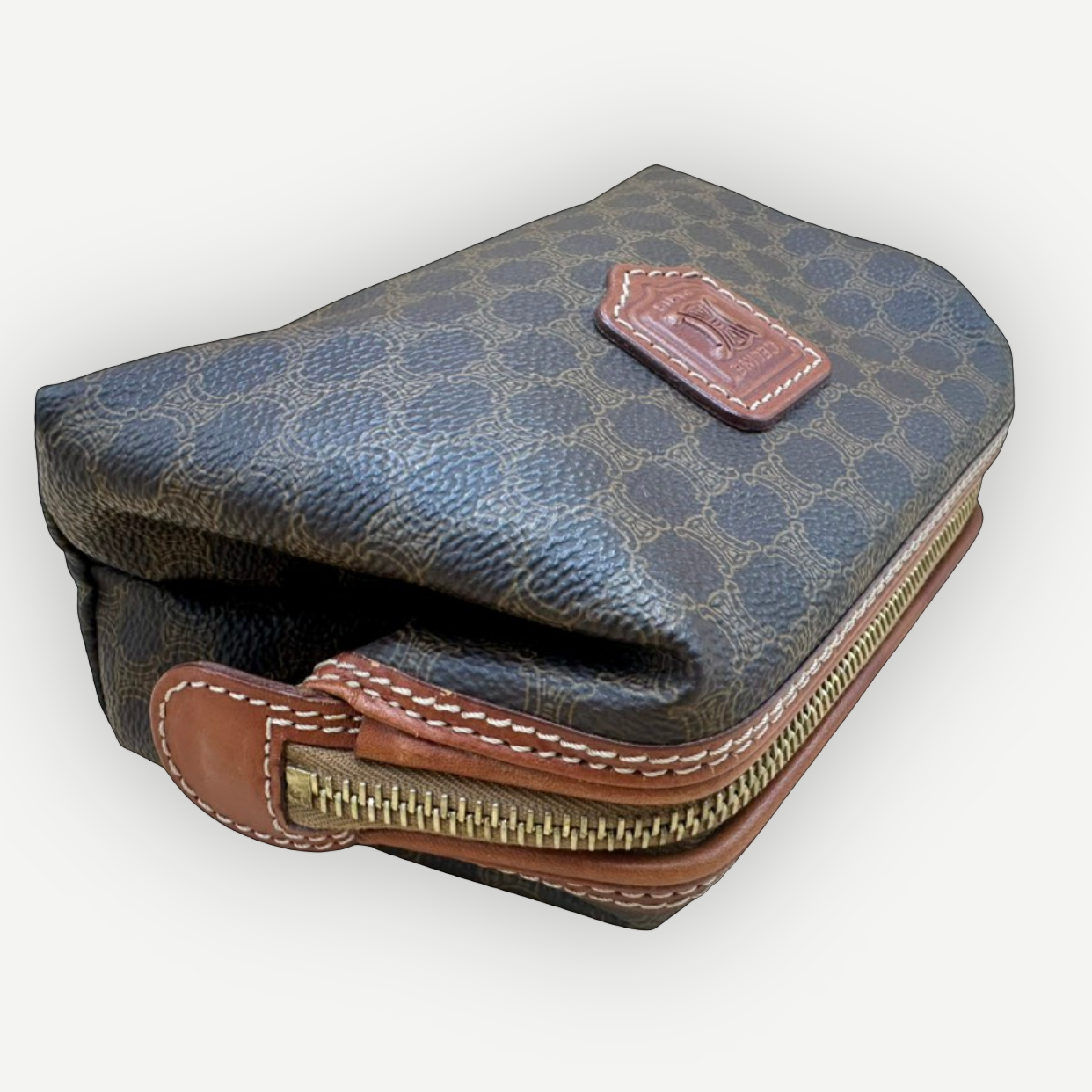 Celine Vintage Macadam Vanity Cosmetic Pouch, Macadam Canvas & Leather | Shop Authentique Lux