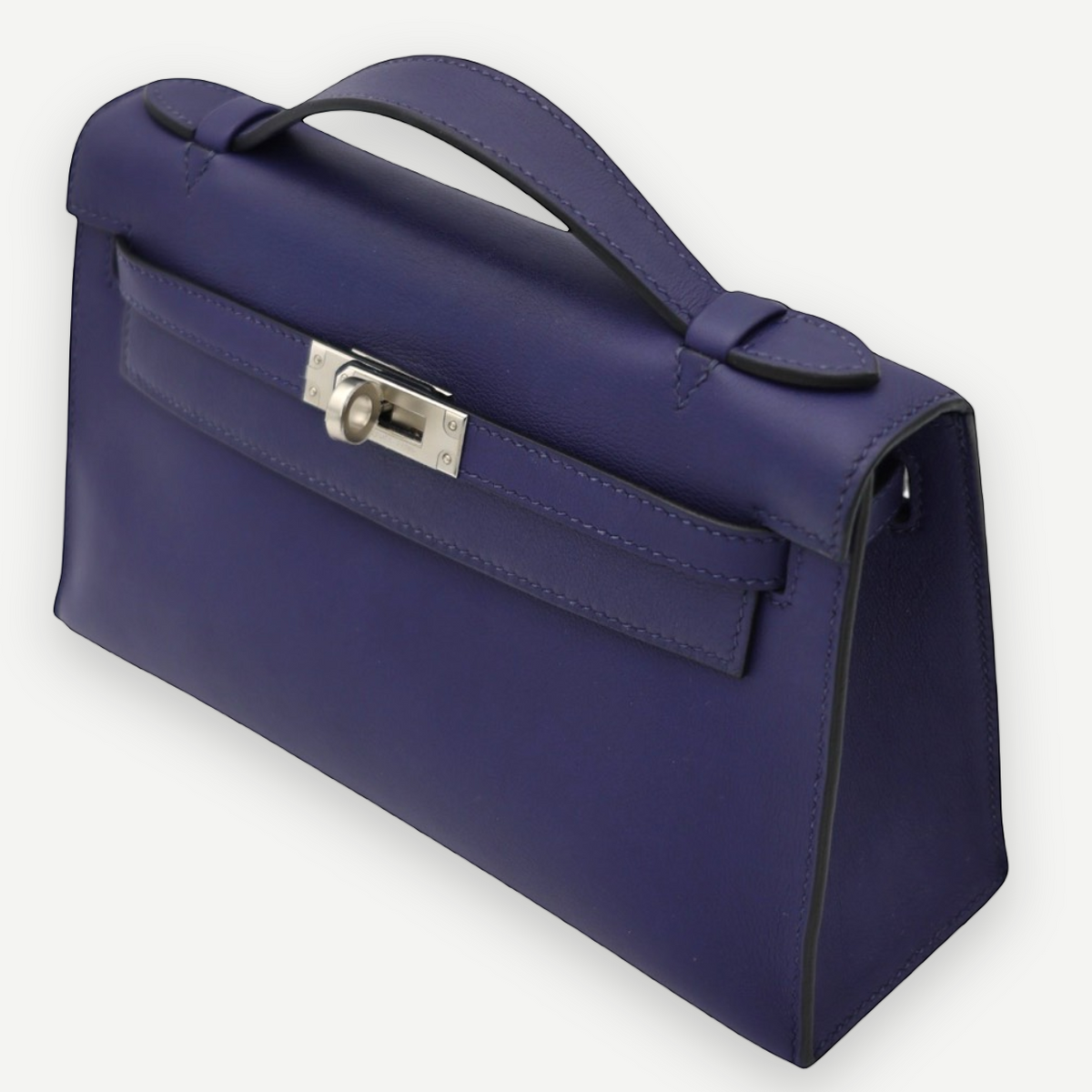 Hermès Bleu Saphir Swift Kelly Pochette Clutch Bag, Palladium Hardware, Full Set, C Stamp, 2018 | Shop Authentique Lux
