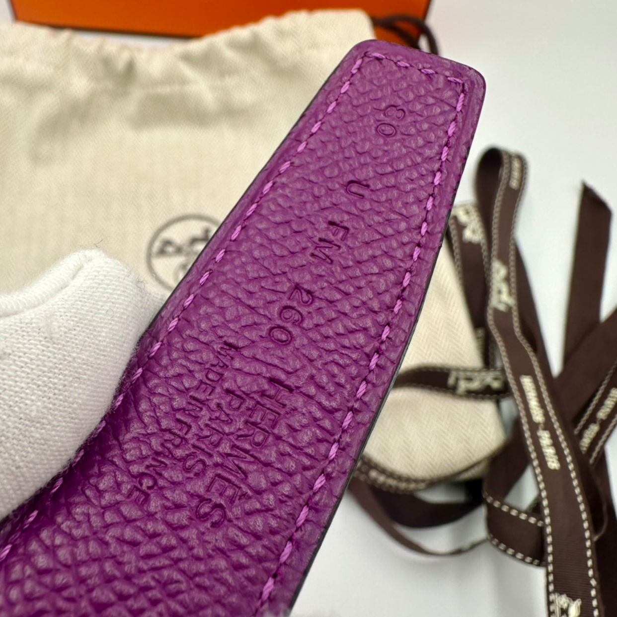 Hermès Reversible H Belt, 24mm Swift & Epsom Calfskin, Rose Mexico/Anemone, Size 80, Full Set | Shop Authentique Lux