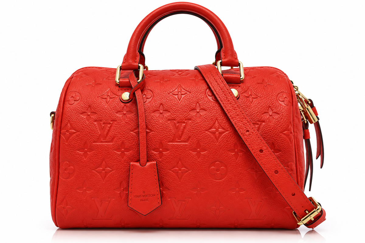 Louis Vuitton Speedy Bandoulière 25, Red Monogram Empreinte Leather, Gold Hardware | Shop Authentique Lux
