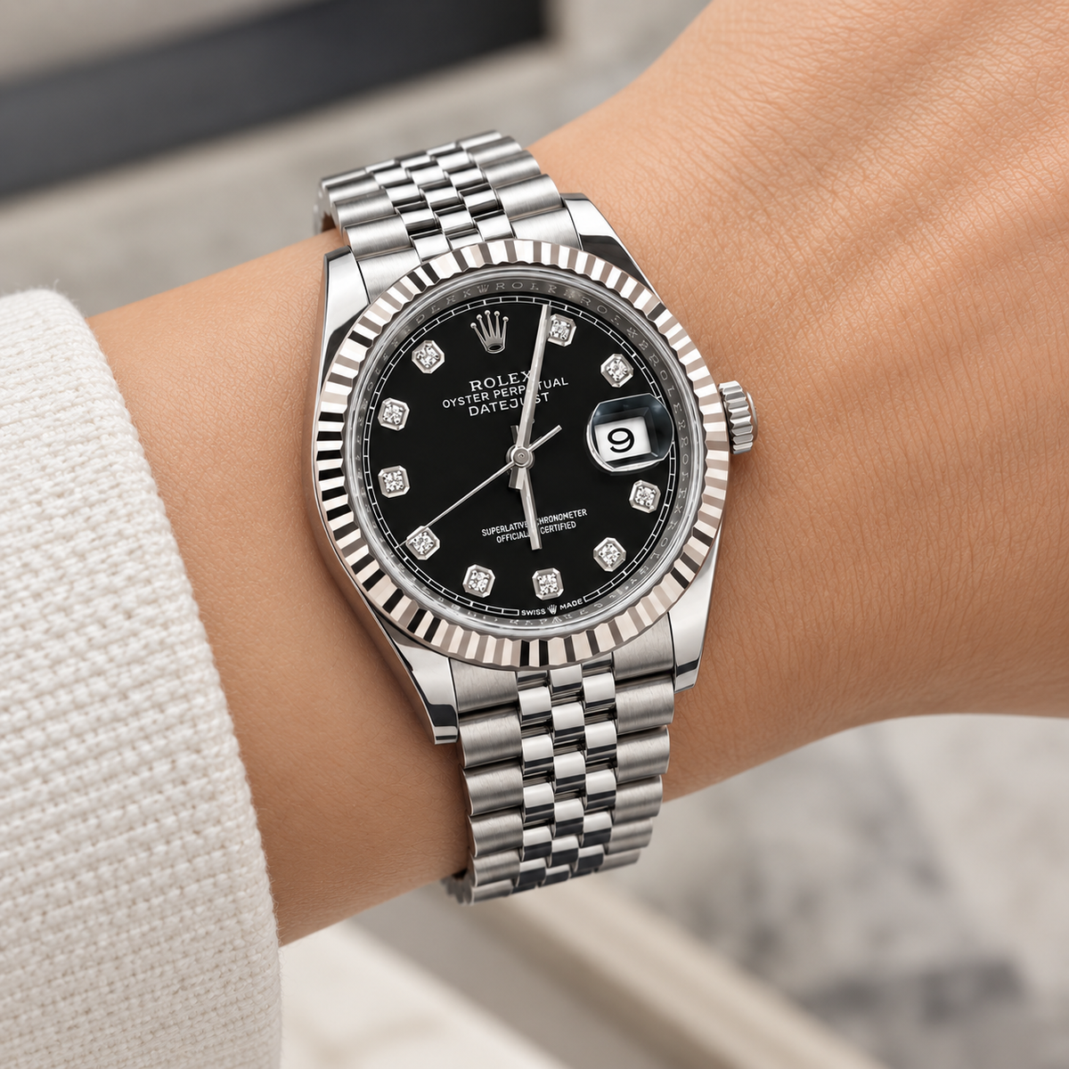 Rolex Datejust 36 Platinum Fluted Bezel Black Diamond Dial 2019 Full Set | Shop Authentique Lux