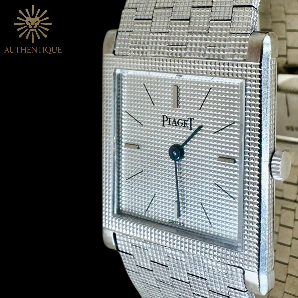 Piaget Vintage Protocole 9151B11 in 18k White Gold with "Clous de Paris" Hobnail Bezel and Silver Sunray Dial.