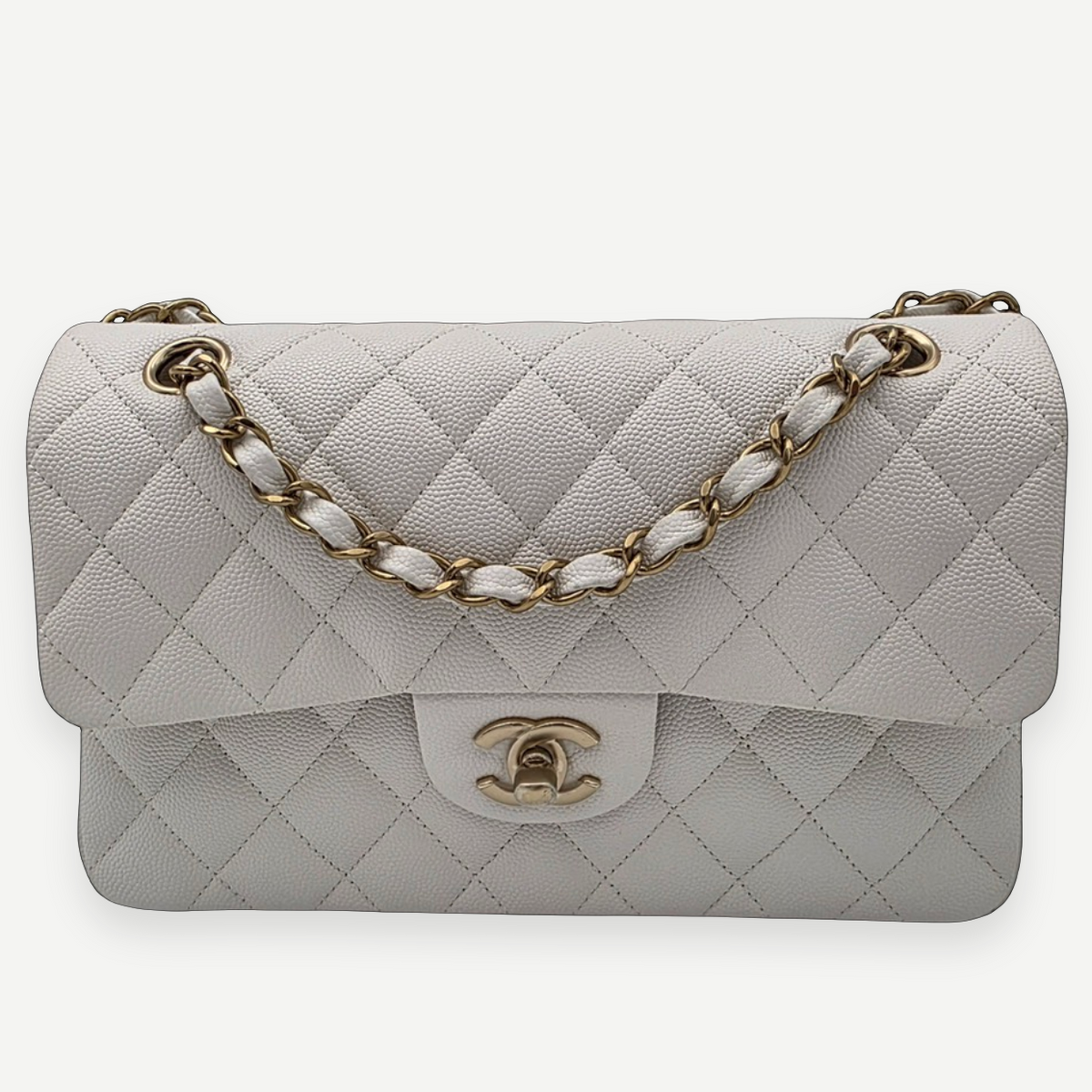 CHANEL Caviar Quilted Medium Classic Double Flap Bag, White, Gold Hardware, Full Set | Shop Authentique Lux