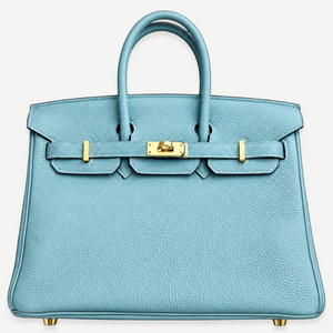 HERMÈS Blue Jean Togo Birkin 25, Gold Hardware, Full Set, 2020