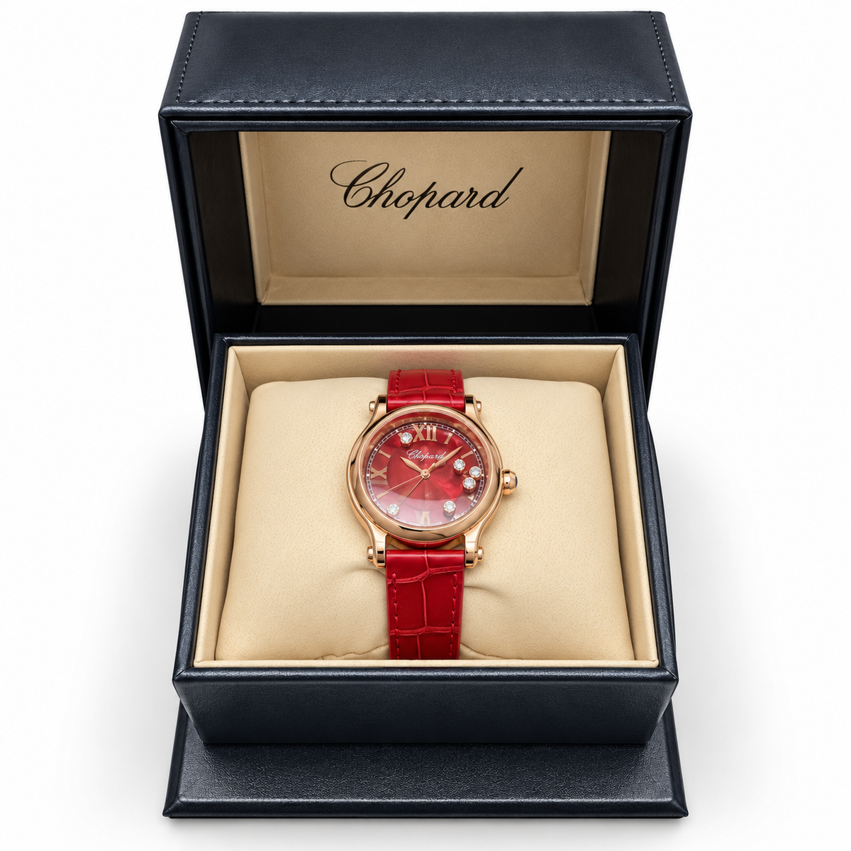 Chopard Happy Sport 5378, Red Mother-of-Pearl Dial, 18K Rose Gold, 2023 | Shop Authentique Lux