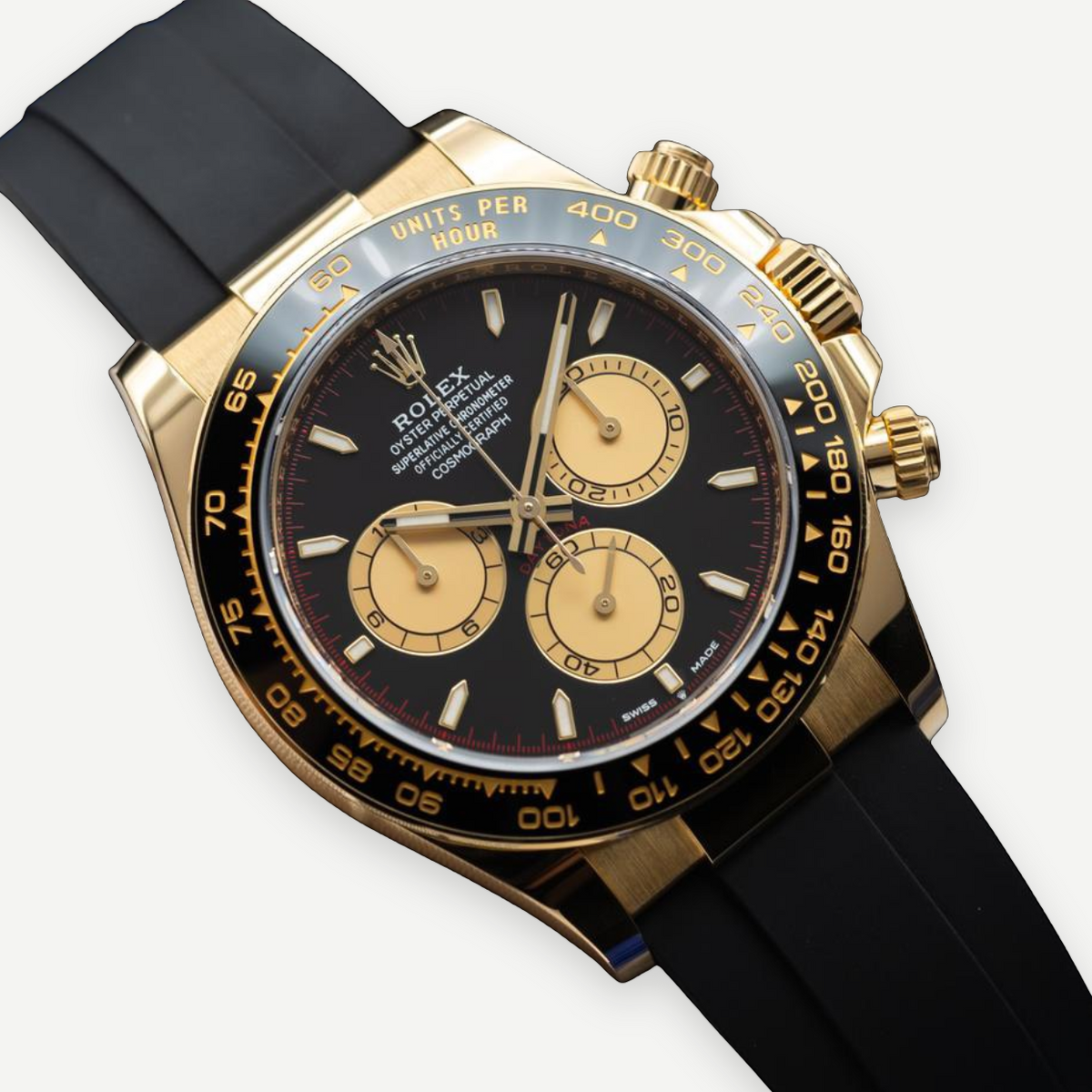 ROLEX Daytona “Paul Newman” 126518LN, Black Dial, 18K Yellow Gold, Oysterflex, Full Set, 2024 | Shop Authentique Lux
