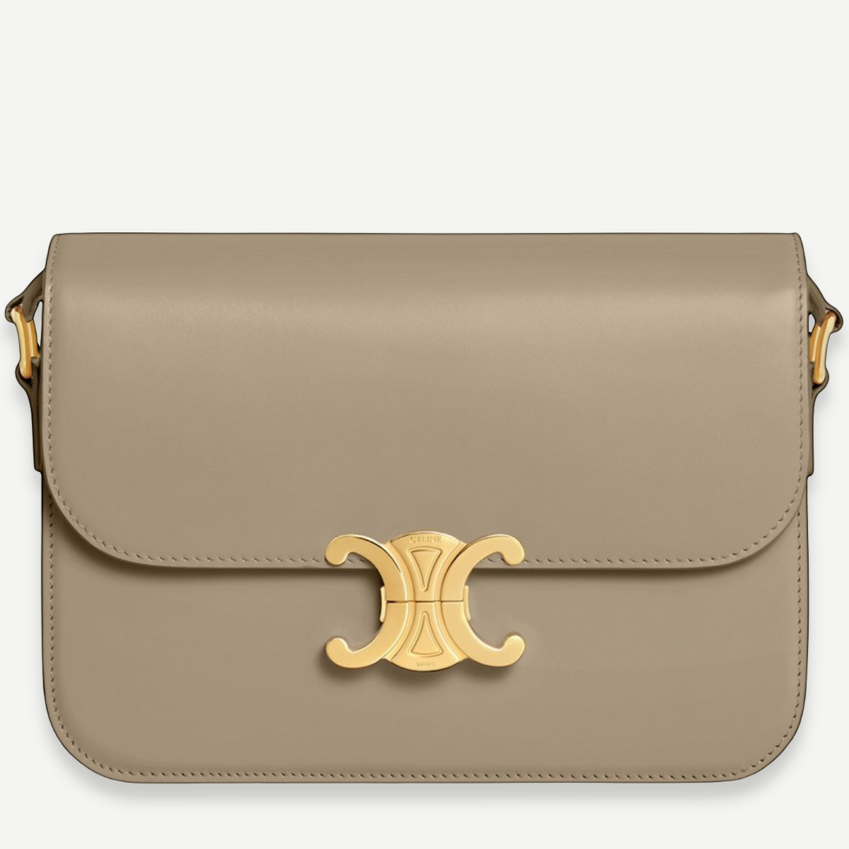 CELINE Medium Triomphe Shoulder Bag, Beige Shiny Calfskin, Gold Hardware | Shop Authentique Lux