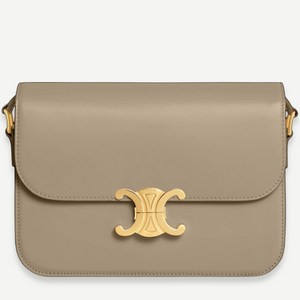 CELINE Medium Triomphe Shoulder Bag, Beige Shiny Calfskin, Gold Hardware