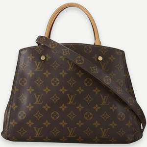 LOUIS VUITTON Monogram Canvas Montaigne GM Bag, Brown, Gold Hardware