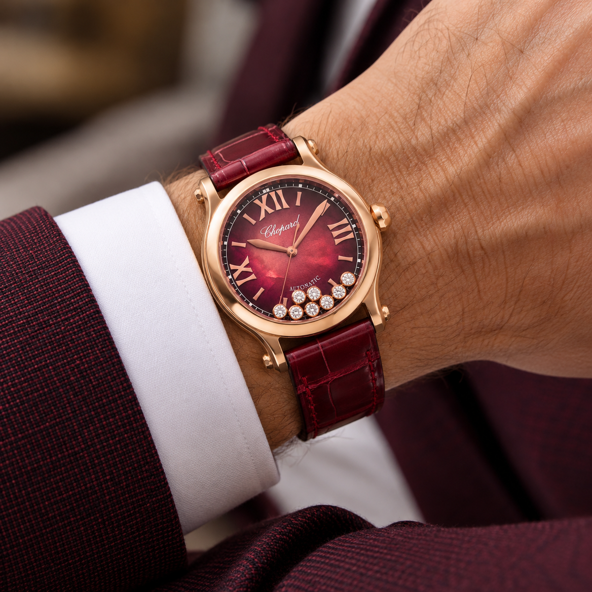 Chopard Happy Sport 5378, Red Mother-of-Pearl Dial, 18K Rose Gold, 2023 | Shop Authentique Lux