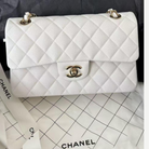 CHANEL Caviar Quilted Medium Classic Double Flap Bag, White, Gold Hardware, Full Set | Shop Authentique Lux