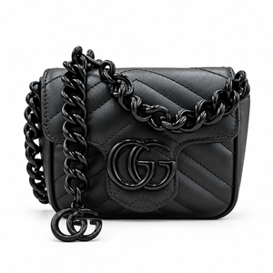 GUCCI GG Marmont Super Mini Shoulder Bag, Black Matelassé Leather, Black Hardware, With Original Dust Bag & Tags