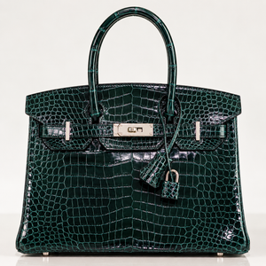 Hermès Birkin 35 Vert Cypres Shiny Porosus Crocodile, Palladium Hardware, A Stamp, 2017