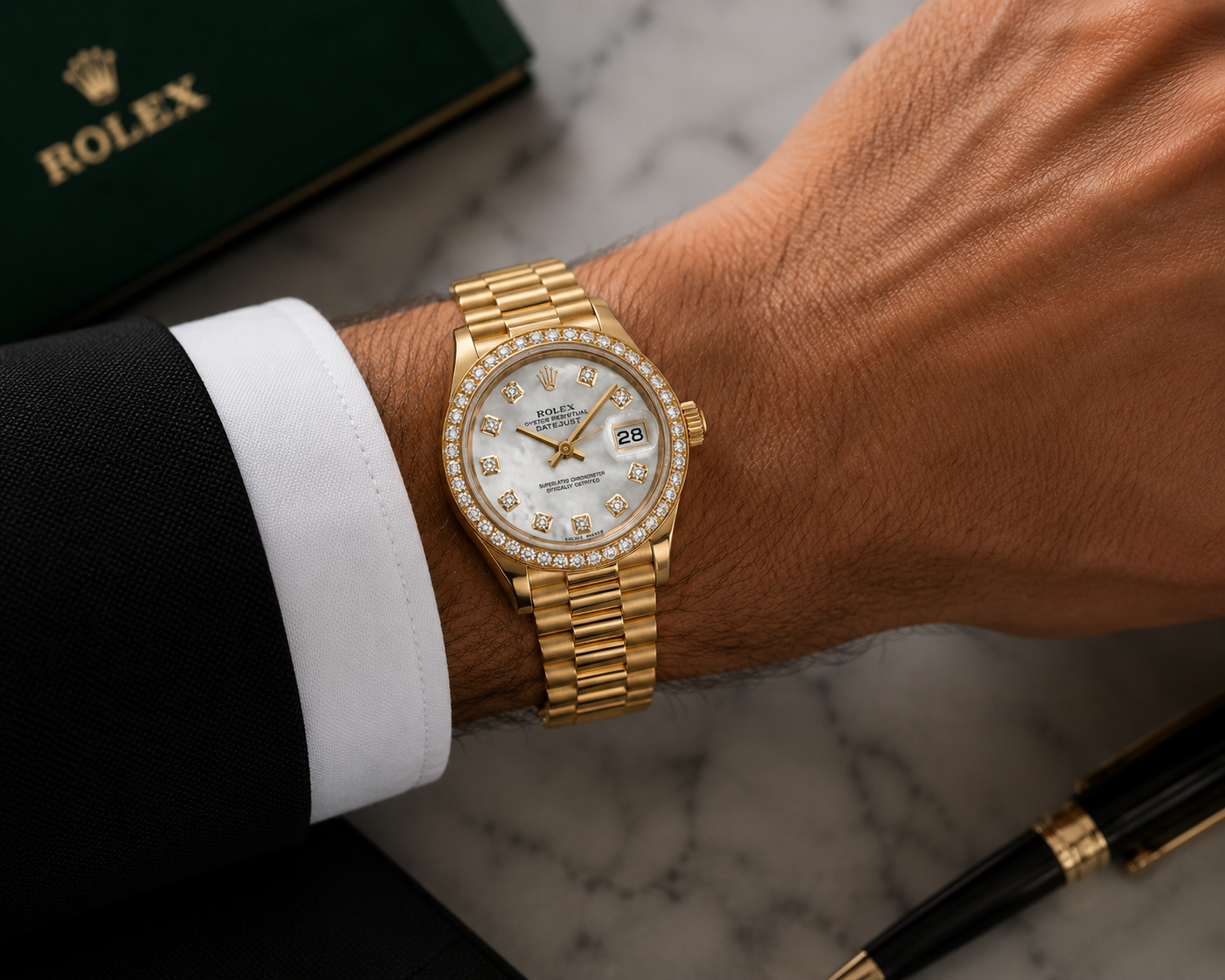 Rolex Lady-Datejust 26 Ref. 69138 Yellow Gold Diamond Dial President Bracelet | Shop Authentique Lux