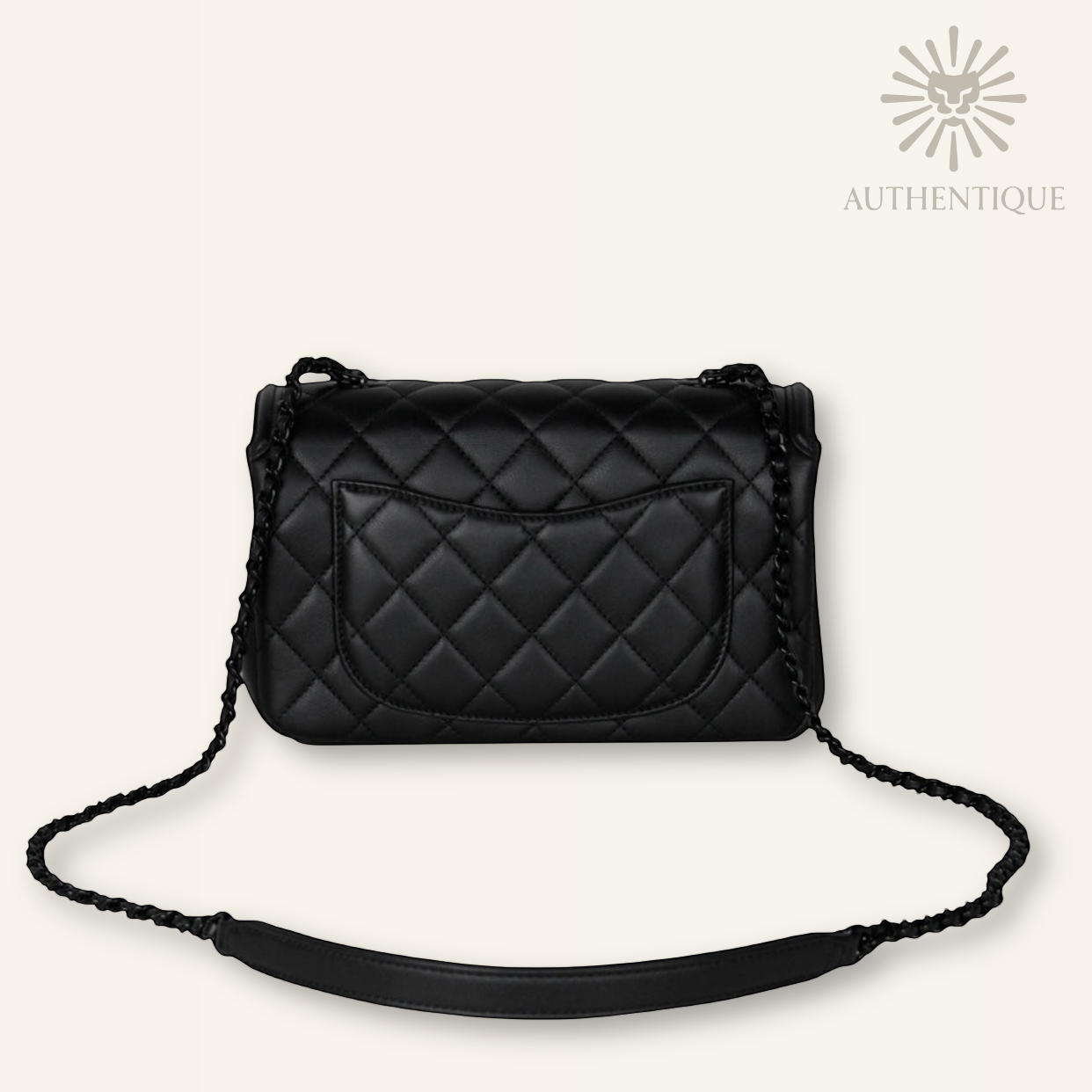 Back of Chanel Small CC Filigree Flap Bag "So Black" Lambskin Ruthenium Hardware | Shop Authentique Lux