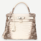 HERMES Kelly 25 Retourne, Himalaya Matte Niloticus Crocodile, PHW, Full Set, 2024 | Shop Authentique Lux