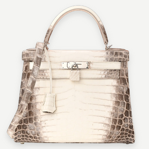 HERMES Kelly 25 Retourne, Himalaya Matte Niloticus Crocodile, PHW, Full Set, 2024