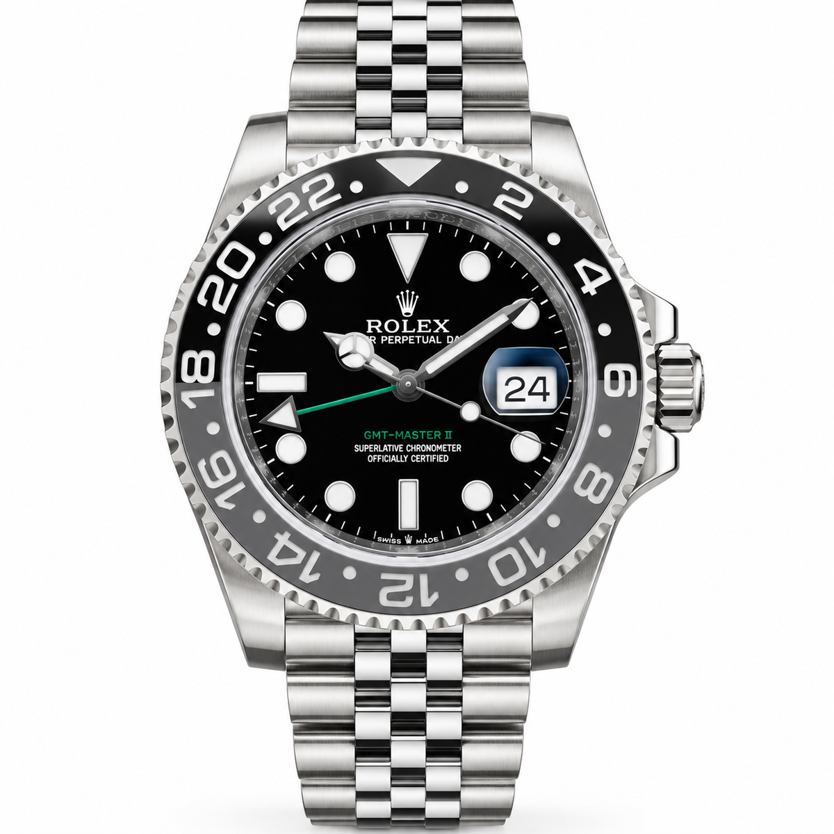 ROLEX GMT-Master II “Bruce Wayne” 126710GRNR-0003, Black Dial, Jubilee Bracelet | Shop at Authentique Lux