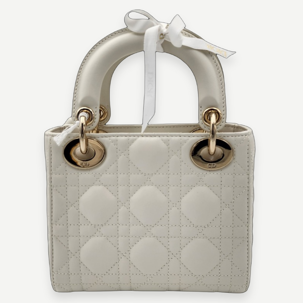 Christian Dior Mini Lady Dior Bag with Chain in Latte Cannage Lambskin, Full Set, 2026 | Shop Authentique Lux