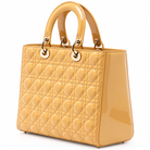 Dior Large Lady Dior, Beige Patent Cannage Leather, Gold-Tone Hardware | Shop Authentique Lux