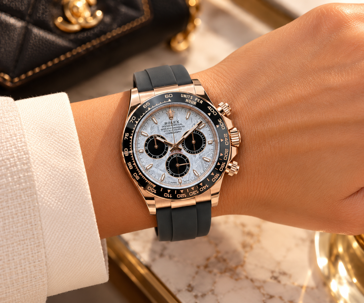 ROLEX Cosmograph Daytona 126515LN, 40 mm, Meteorite/Black Dial, 18 ct Everose Gold, Black Oysterflex, Full Set, 2026 | Shop Authentique Lux
