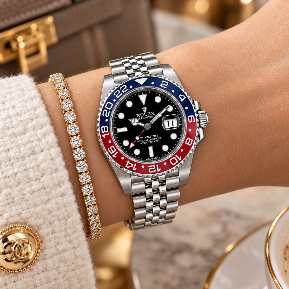 ROLEX GMT-Master II Pepsi, Black Dial, Jubilee Bracelet, 2021 | Shop Authentique Lux