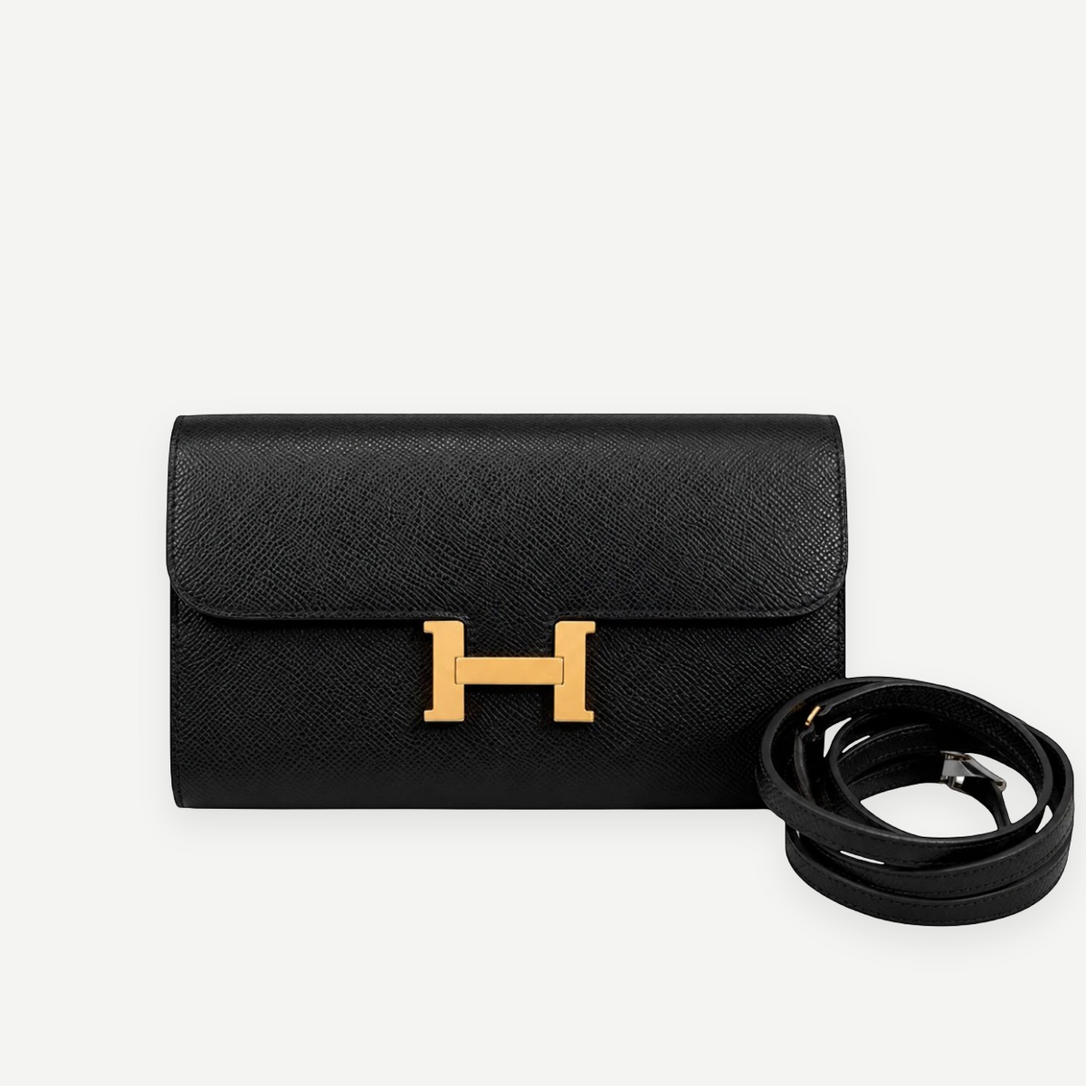 HERMÈS Noir Constance To Go photographed with box and strap | Shop Authentique Lux