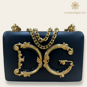 Dolce & Gabbana Nappa Black and Gold DG Girls Leather Shoulder Bag