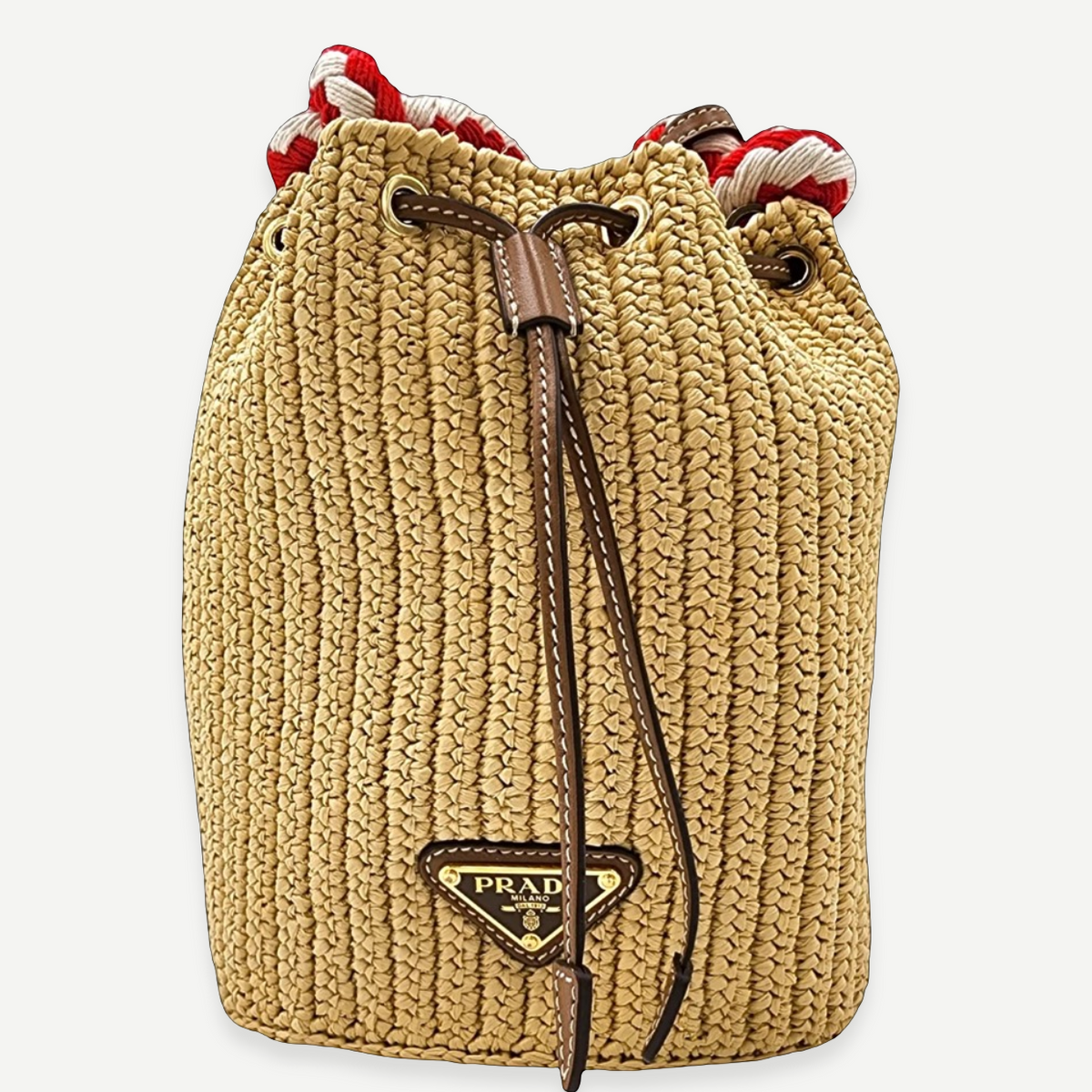 PRADA Mini Crochet Bucket Bag, Beige Straw | Shop Authentique Lux