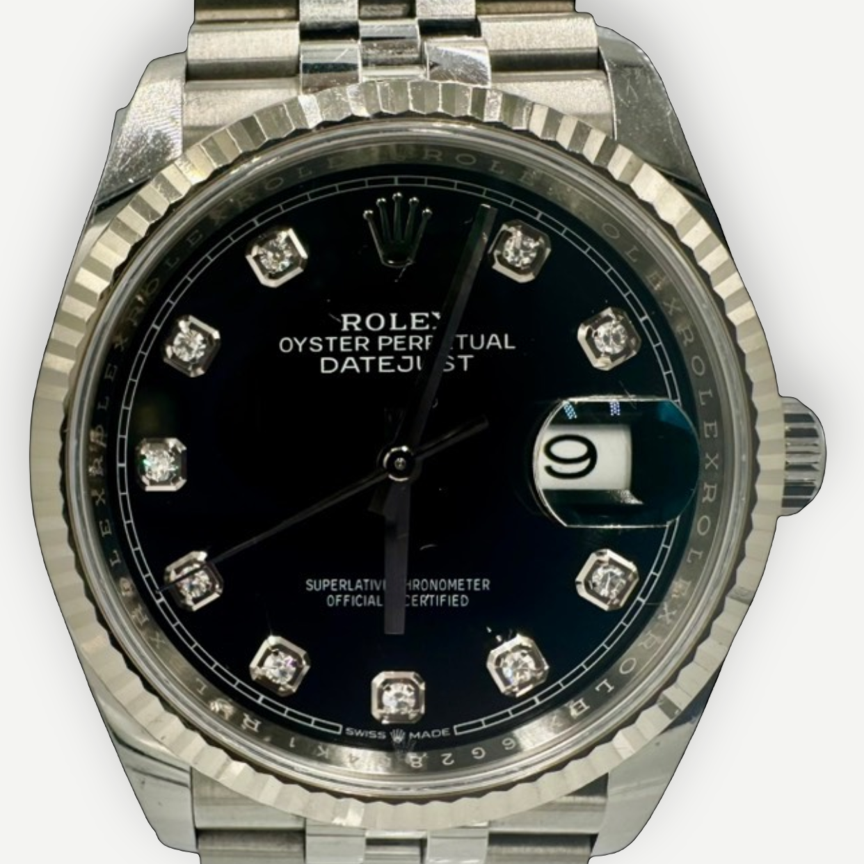 Rolex Datejust 36 Platinum Fluted Bezel Black Diamond Dial 2019 Full Set | Shop Authentique Lux