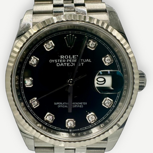 ROLEX Datejust 36, Black Diamond Dial, Ref. 126234, White Rolesor, 2019, Full Set